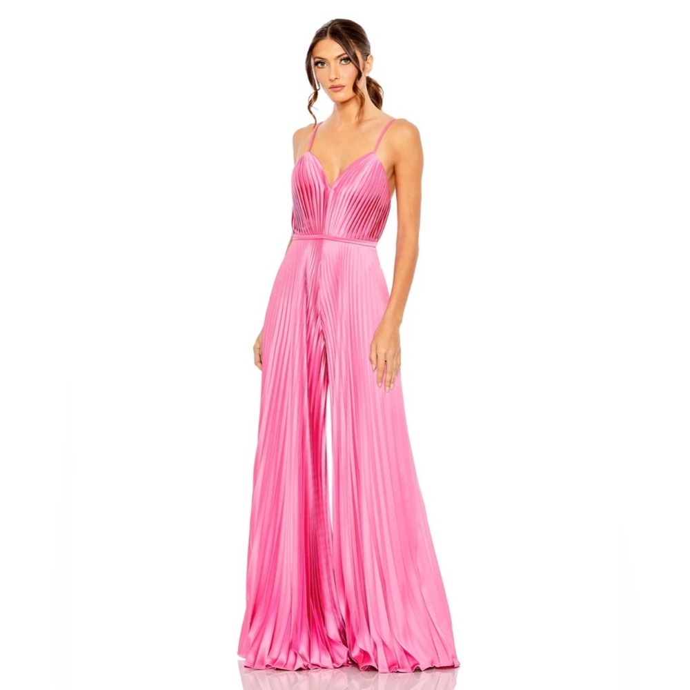 Mac Duggal 26319 Worn Once! PLEATED PLUNGE NECK WIDE LEG JUMPSUIT